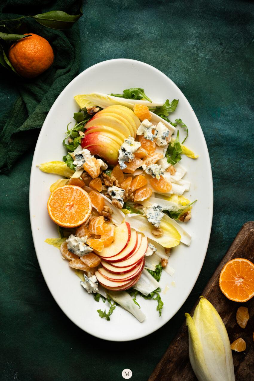 Herfstsalade met mandarijn, appel, witlof en blauwschimmelkaas